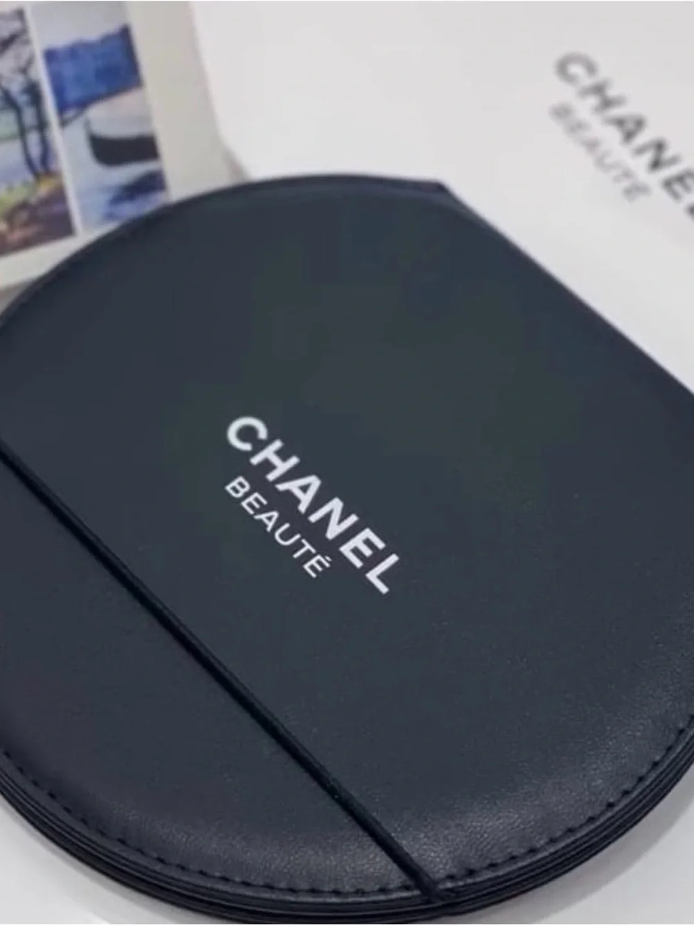 GWP-  Black Round Leather Mirror